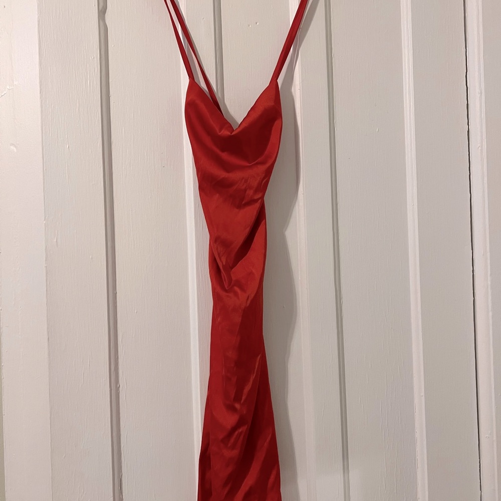 Red/Orange Midi “Satin” Dress